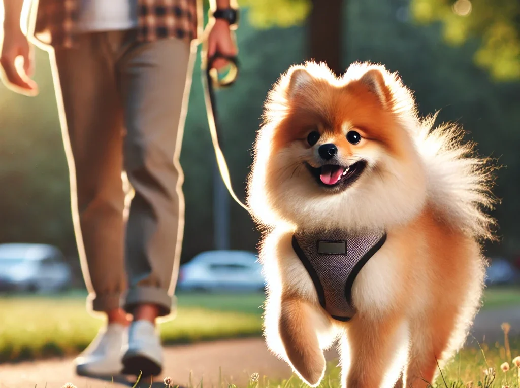 Spitz Alemão em seu passeio diário com seu dono