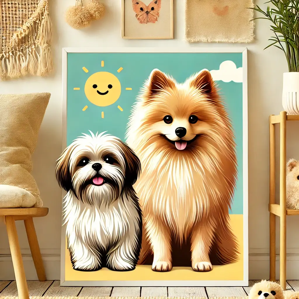 Imagem de um shih Tzu e um Spitz alemão lado a lado