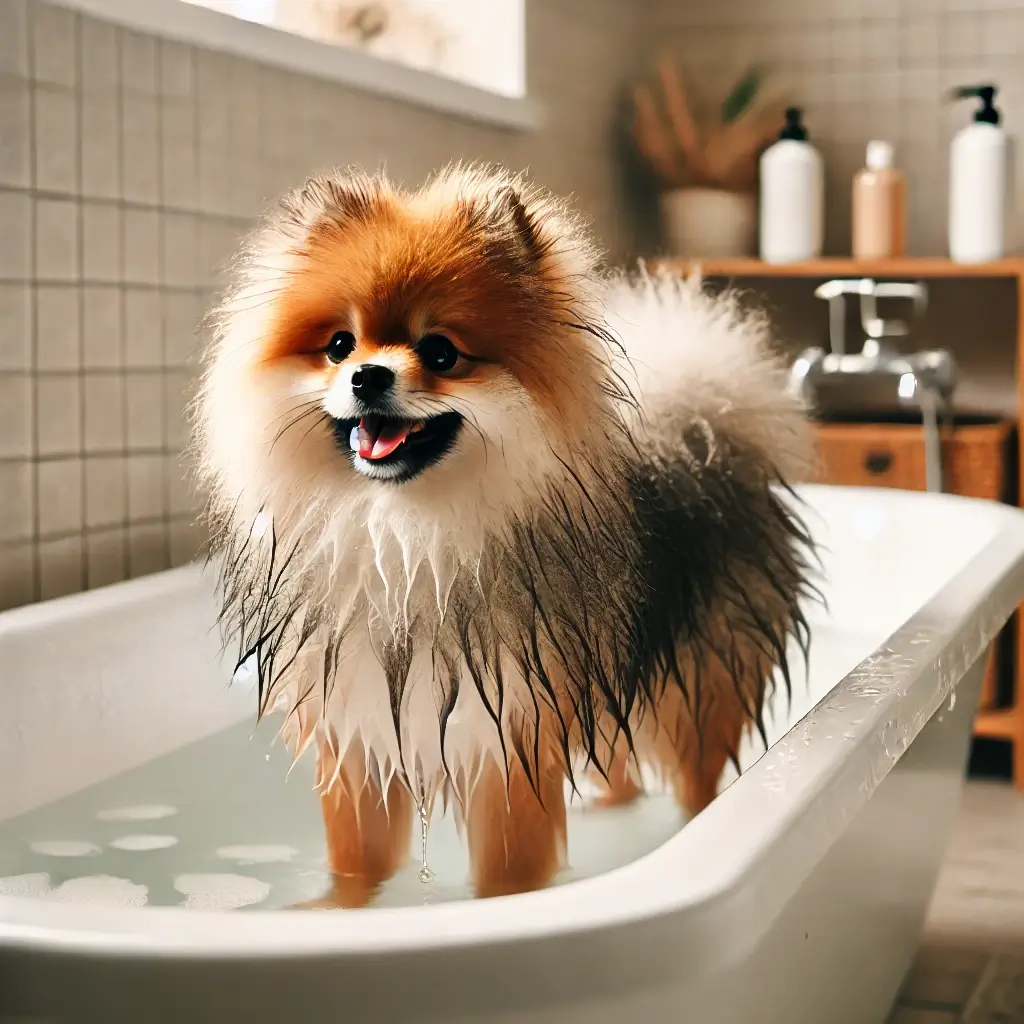 Cuidar do Spitz Alemão: banho em casa
