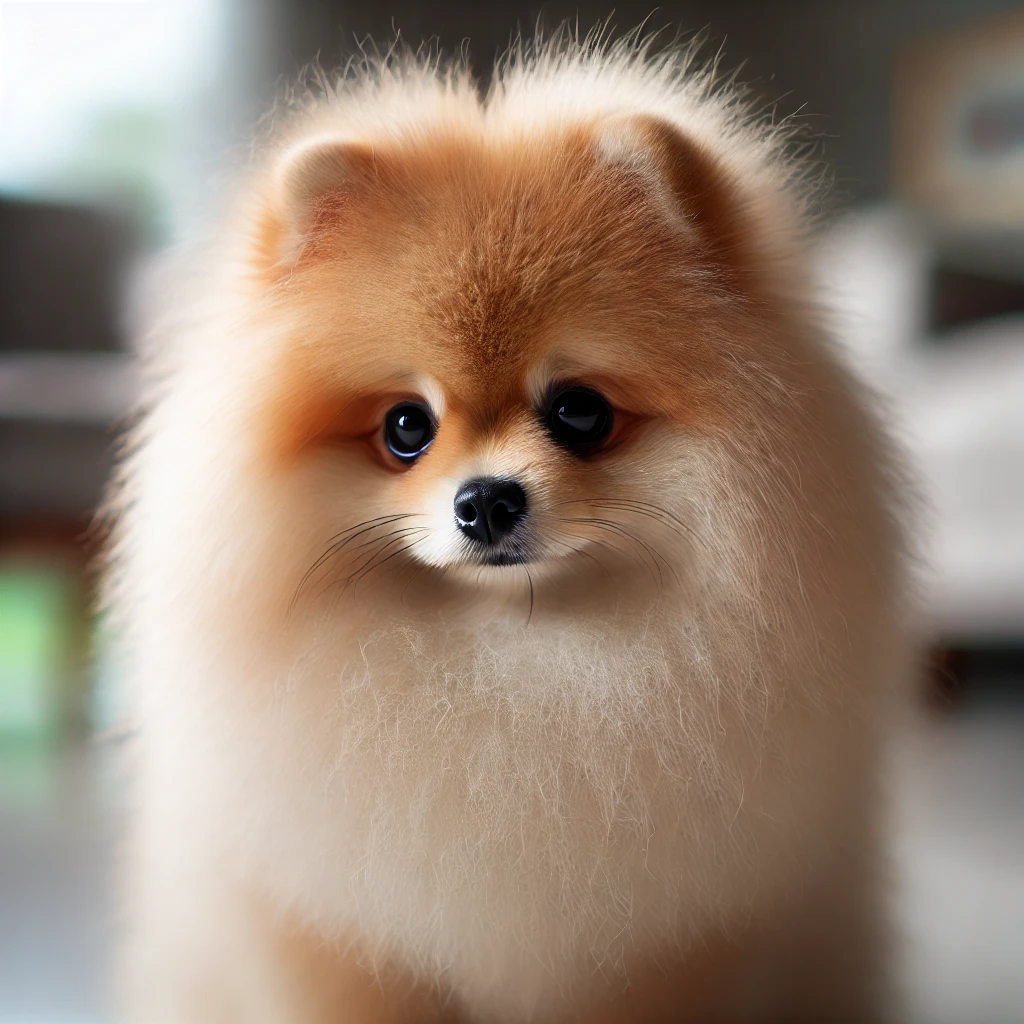 ac6dc dallc2b7e 2024 09 18 17.04.35 a sad pomeranian spitz alemao with a fluffy coat sitting with a droopy posture. the dogs eyes look soft and downcast ears slightly back and it a