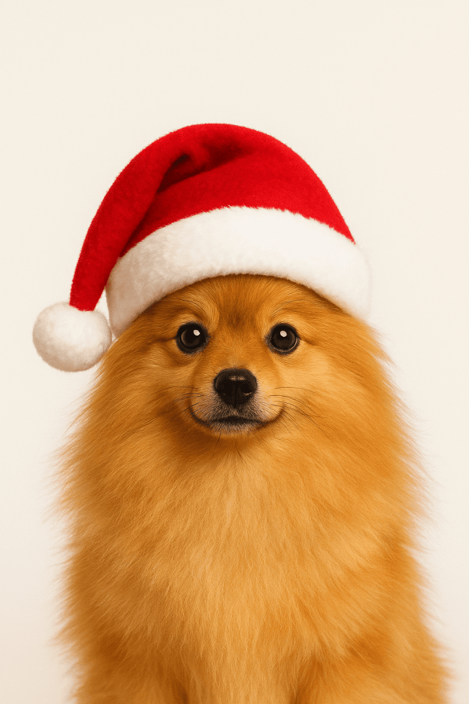 Spitz Alemão com gorro de papai noel